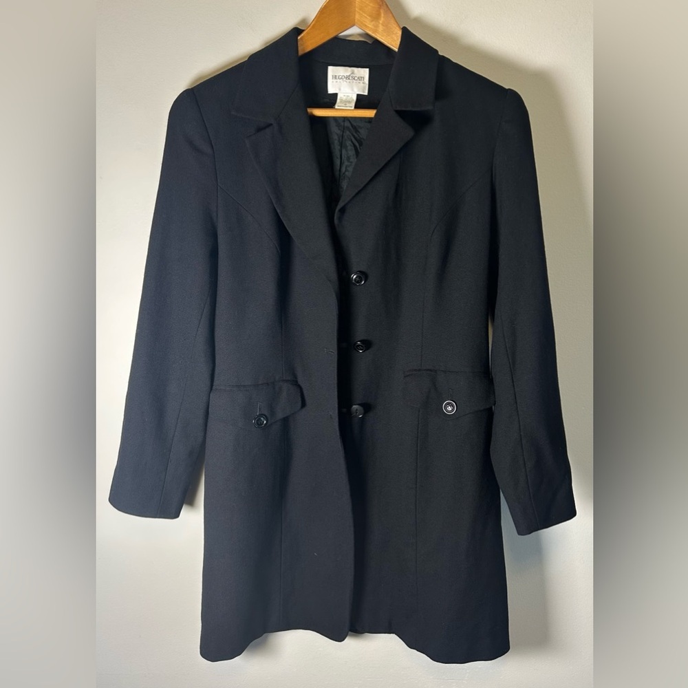Hugo Buscati Womens 100% Wool Black Peacoat Winter 3 Button Size 10 Acetate - Picture 7 of 11